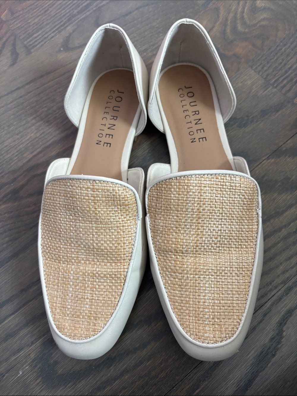 Journee Collection Cream Raffia-Textured D'Orsay Loafers